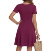 image:imageLYANER Womens Scoop Neck Short Sleeve Skater Dress Casual Ruffle A Line Fit and Flare Mini DressesPurplish Red