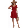 image:imageLYANER Womens Scoop Neck Short Sleeve Skater Dress Casual Ruffle A Line Fit and Flare Mini DressesRed