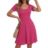 image:imageLYANER Womens Scoop Neck Short Sleeve Skater Dress Casual Ruffle A Line Fit and Flare Mini DressesRose