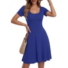 image:imageLYANER Womens Scoop Neck Short Sleeve Skater Dress Casual Ruffle A Line Fit and Flare Mini DressesRoyal Blue