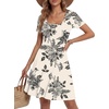 image:imageLYANER Womens Scoop Neck Short Sleeve Skater Dress Casual Ruffle A Line Fit and Flare Mini DressesWhite