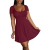 image:imageLYANER Womens Scoop Neck Short Sleeve Skater Dress Casual Ruffle A Line Fit and Flare Mini DressesWine Red