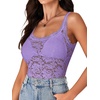 image:imageLYANER Womens Sexy Floral Lace Tops Scallop Strap Sleeveless See Through Sheer Tank Top Cami ShirtAsh Purple