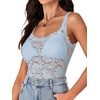 image:imageLYANER Womens Sexy Floral Lace Tops Scallop Strap Sleeveless See Through Sheer Tank Top Cami ShirtAzure