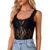 image:imageLYANER Womens Sexy Floral Lace Tops Scallop Strap Sleeveless See Through Sheer Tank Top Cami ShirtBlack