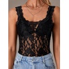 image:imageLYANER Womens Sexy Floral Lace Tops Scallop Strap Sleeveless See Through Sheer Tank Top Cami ShirtBlack