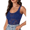 image:imageLYANER Womens Sexy Floral Lace Tops Scallop Strap Sleeveless See Through Sheer Tank Top Cami ShirtDark Blue