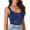 image:imageLYANER Womens Sexy Floral Lace Tops Scallop Strap Sleeveless See Through Sheer Tank Top Cami ShirtDark Blue