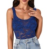 image:imageLYANER Womens Sexy Floral Lace Tops Scallop Strap Sleeveless See Through Sheer Tank Top Cami ShirtDark Blue