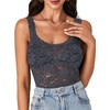 image:imageLYANER Womens Sexy Floral Lace Tops Scallop Strap Sleeveless See Through Sheer Tank Top Cami ShirtDark Gray