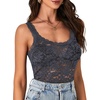 image:imageLYANER Womens Sexy Floral Lace Tops Scallop Strap Sleeveless See Through Sheer Tank Top Cami ShirtDark Gray