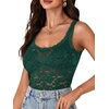 image:imageLYANER Womens Sexy Floral Lace Tops Scallop Strap Sleeveless See Through Sheer Tank Top Cami ShirtDark Green