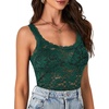 image:imageLYANER Womens Sexy Floral Lace Tops Scallop Strap Sleeveless See Through Sheer Tank Top Cami ShirtDark Green