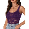 image:imageLYANER Womens Sexy Floral Lace Tops Scallop Strap Sleeveless See Through Sheer Tank Top Cami ShirtDark Purple