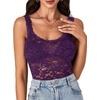 image:imageLYANER Womens Sexy Floral Lace Tops Scallop Strap Sleeveless See Through Sheer Tank Top Cami ShirtDark Purple