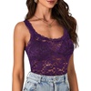 image:imageLYANER Womens Sexy Floral Lace Tops Scallop Strap Sleeveless See Through Sheer Tank Top Cami ShirtDark Purple