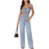 image:imageLYANER Womens Sexy Floral Lace Tops Scallop Strap Sleeveless See Through Sheer Tank Top Cami ShirtHaze Blue