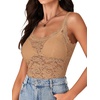image:imageLYANER Womens Sexy Floral Lace Tops Scallop Strap Sleeveless See Through Sheer Tank Top Cami ShirtKhaki