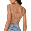 image:imageLYANER Womens Sexy Floral Lace Tops Scallop Strap Sleeveless See Through Sheer Tank Top Cami ShirtKhaki