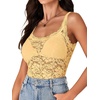 image:imageLYANER Womens Sexy Floral Lace Tops Scallop Strap Sleeveless See Through Sheer Tank Top Cami ShirtLight Yellow