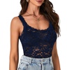 image:imageLYANER Womens Sexy Floral Lace Tops Scallop Strap Sleeveless See Through Sheer Tank Top Cami ShirtNavy Blue