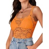 image:imageLYANER Womens Sexy Floral Lace Tops Scallop Strap Sleeveless See Through Sheer Tank Top Cami ShirtOrange