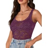 image:imageLYANER Womens Sexy Floral Lace Tops Scallop Strap Sleeveless See Through Sheer Tank Top Cami ShirtPlum Purple
