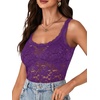 image:imageLYANER Womens Sexy Floral Lace Tops Scallop Strap Sleeveless See Through Sheer Tank Top Cami ShirtPurple