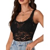 image:imageLYANER Womens Sexy Floral Lace Tops Scallop Strap Sleeveless See Through Sheer Tank Top Cami ShirtSolid Black