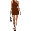 image:imageLYANER Womens Sexy One Shoulder Ruched Sleeveless Bodycon Mini Short DressBrown