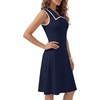 image:imageLYANER Womens Sleeveless Collared Dress Color Block A Line Flare Casual Midi DressesNavy Blue