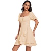 image:imageLYANER Womens Square Neck Ruffle Mini Dress Off The Shoulder Short Sleeve A Line Flowy Graduation DressesBeige