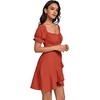 image:imageLYANER Womens Square Neck Ruffle Mini Dress Off The Shoulder Short Sleeve A Line Flowy Graduation DressesCaramel