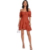 image:imageLYANER Womens Square Neck Ruffle Mini Dress Off The Shoulder Short Sleeve A Line Flowy Graduation DressesDark Orange