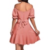image:imageLYANER Womens Square Neck Ruffle Mini Dress Off The Shoulder Short Sleeve A Line Flowy Graduation DressesDark Pink