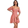image:imageLYANER Womens Square Neck Ruffle Mini Dress Off The Shoulder Short Sleeve A Line Flowy Graduation DressesDark Pink