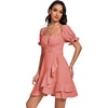 image:imageLYANER Womens Square Neck Ruffle Mini Dress Off The Shoulder Short Sleeve A Line Flowy Graduation DressesDark Pink