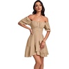 image:imageLYANER Womens Square Neck Ruffle Mini Dress Off The Shoulder Short Sleeve A Line Flowy Graduation DressesKhaki