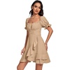 image:imageLYANER Womens Square Neck Ruffle Mini Dress Off The Shoulder Short Sleeve A Line Flowy Graduation DressesKhaki
