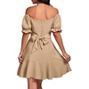 image:imageLYANER Womens Square Neck Ruffle Mini Dress Off The Shoulder Short Sleeve A Line Flowy Graduation DressesKhaki