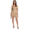 image:imageLYANER Womens Square Neck Ruffle Mini Dress Off The Shoulder Short Sleeve A Line Flowy Graduation DressesKhaki