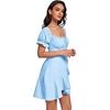 image:imageLYANER Womens Square Neck Ruffle Mini Dress Off The Shoulder Short Sleeve A Line Flowy Graduation DressesLight Blue