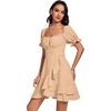 image:imageLYANER Womens Square Neck Ruffle Mini Dress Off The Shoulder Short Sleeve A Line Flowy Graduation DressesLight Khaki