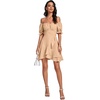 image:imageLYANER Womens Square Neck Ruffle Mini Dress Off The Shoulder Short Sleeve A Line Flowy Graduation DressesLight Khaki