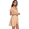 image:imageLYANER Womens Square Neck Ruffle Mini Dress Off The Shoulder Short Sleeve A Line Flowy Graduation DressesLight Khaki