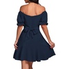 image:imageLYANER Womens Square Neck Ruffle Mini Dress Off The Shoulder Short Sleeve A Line Flowy Graduation DressesNavy Blue