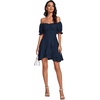 image:imageLYANER Womens Square Neck Ruffle Mini Dress Off The Shoulder Short Sleeve A Line Flowy Graduation DressesNavy Blue