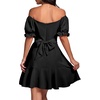 image:imageLYANER Womens Square Neck Ruffle Mini Dress Off The Shoulder Short Sleeve A Line Flowy Graduation DressesPure Black
