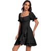 image:imageLYANER Womens Square Neck Ruffle Mini Dress Off The Shoulder Short Sleeve A Line Flowy Graduation DressesPure Black