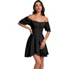 image:imageLYANER Womens Square Neck Ruffle Mini Dress Off The Shoulder Short Sleeve A Line Flowy Graduation DressesPure Black